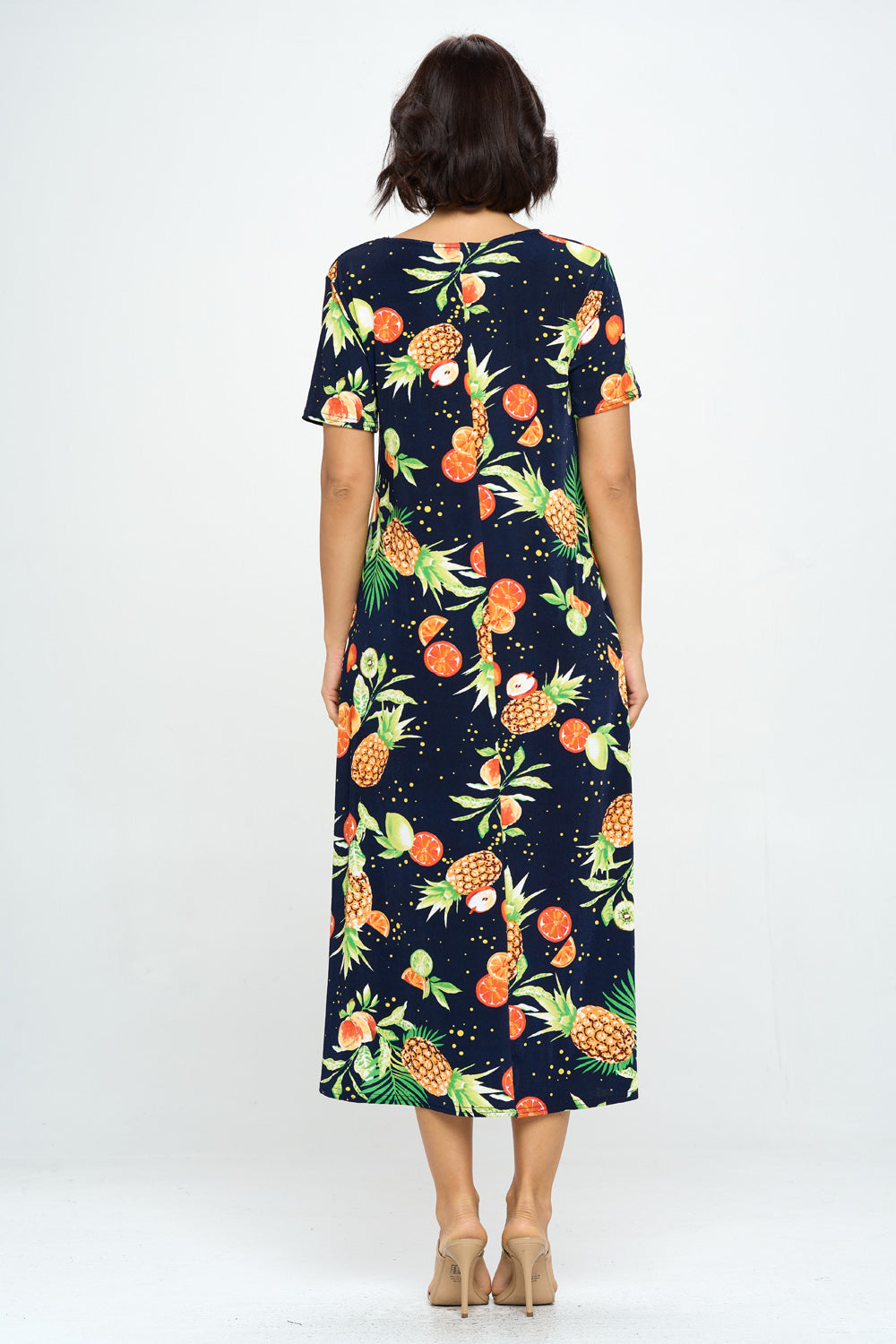 Women's Stretchy Long Dress Short Sleeve Print-7002BN-SRP1-W327