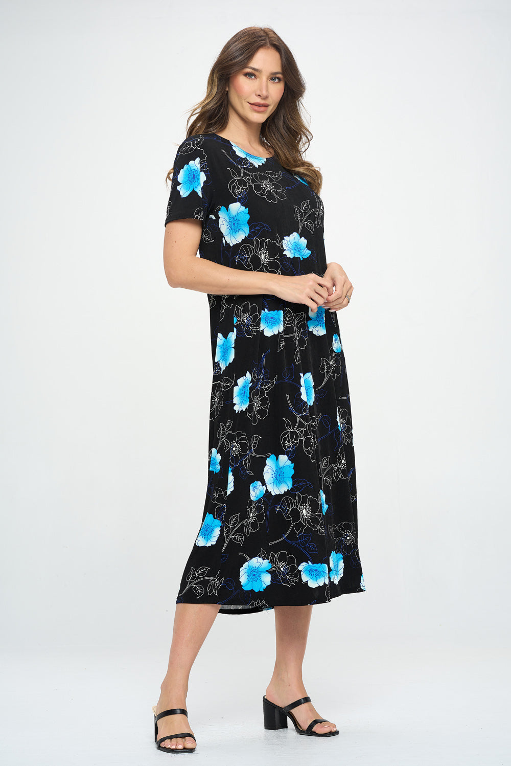 Stretchy Long Dress Short Sleeve Print-7002BN-SRP1-W380
