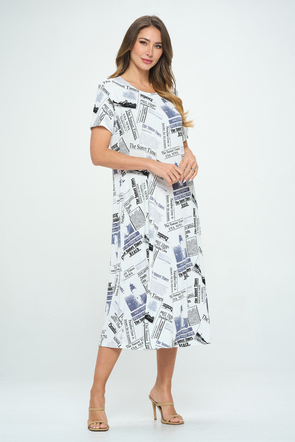 Print Long Dress Short Sleeve -7002BN-SRP1-W383