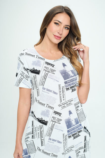 Print Long Dress Short Sleeve -7002BN-SRP1-W383