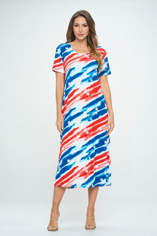 Print Long Dress Short Sleeve -7002BN-SRP1-W384