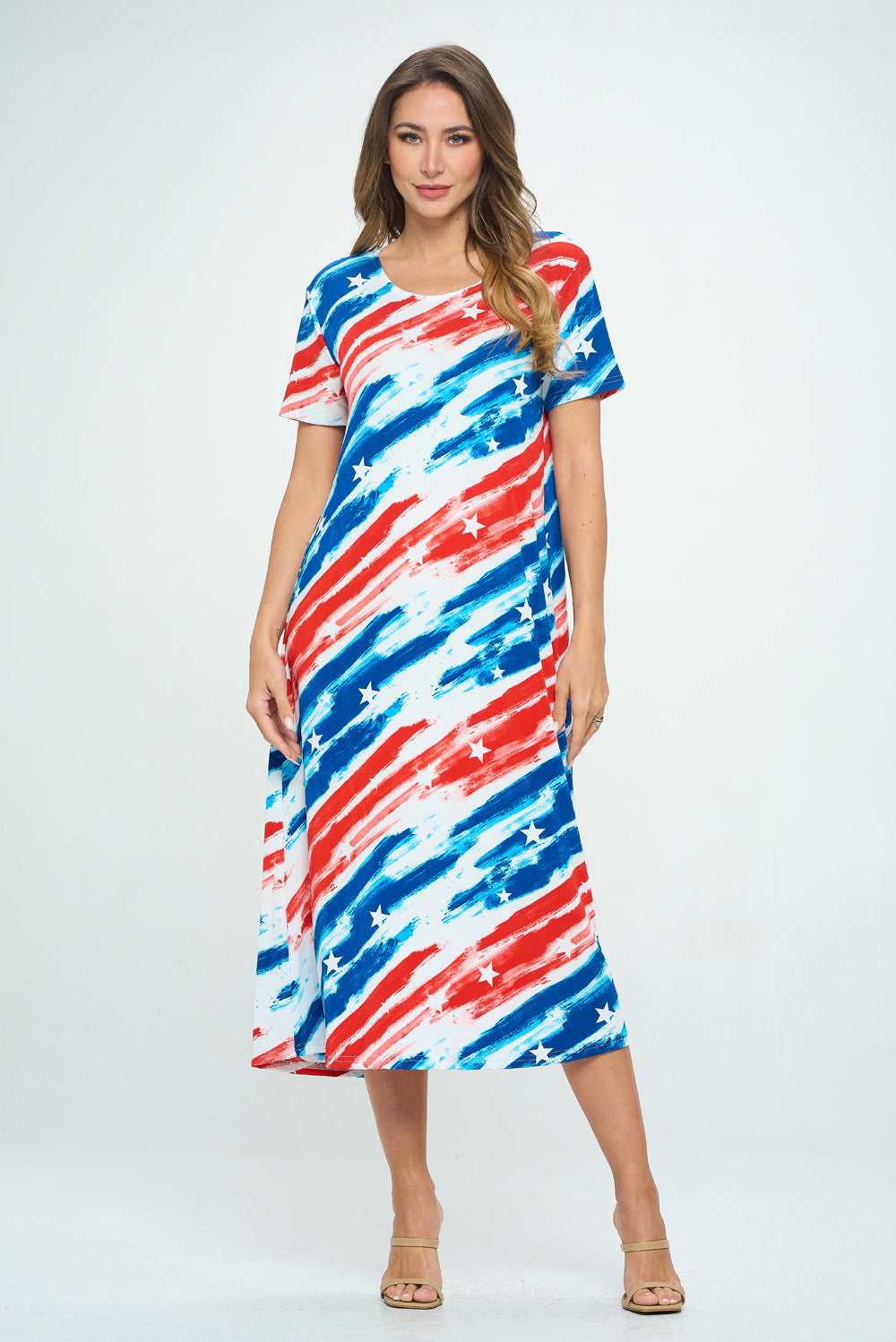 Print Long Dress Short Sleeve -7002BN-SRP1-W384