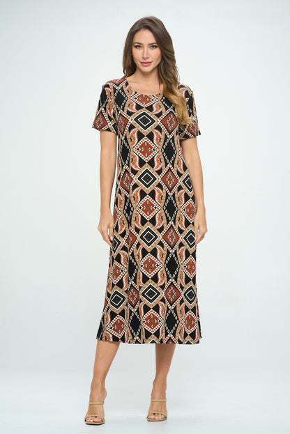 Print Long Dress Short Sleeve -7002BN-SRP1-W385