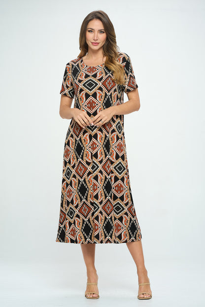 Print Long Dress Short Sleeve -7002BN-SRP1-W385