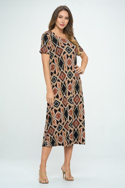 Print Long Dress Short Sleeve -7002BN-SRP1-W385