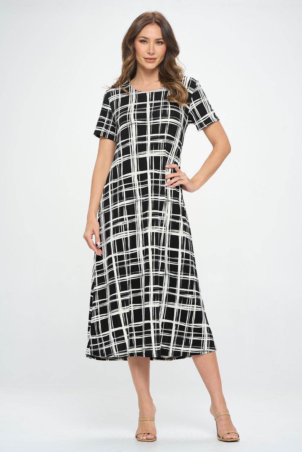 Print Long Dress Short Sleeve -7002BN-SRP1-W387