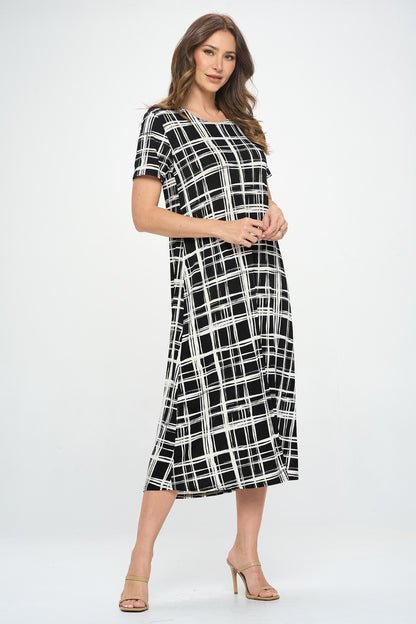 Print Long Dress Short Sleeve -7002BN-SRP1-W387