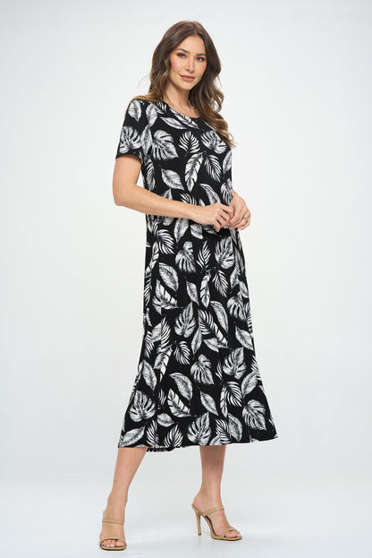 Print Long Dress Short Sleeve -7002BN-SRP1-W388