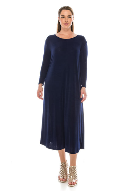 Plus Size Stretchy Quarter Sleeve Long Dress- 7002BN-QXS1 - Jostar Online