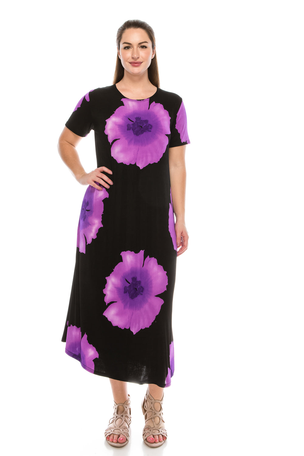 Jostar Women's Stretchy Long Dress Short Sleeve Print, 702BN-SP-W113 - Jostar Online