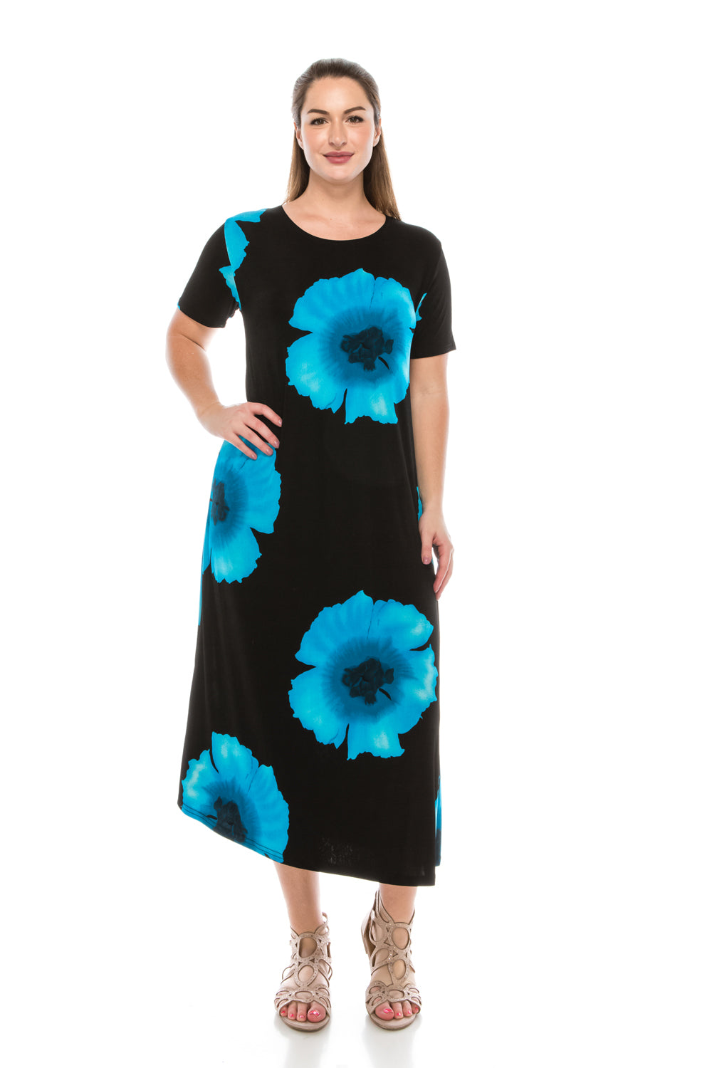 Jostar Women's Stretchy Long Dress Short Sleeve Print, 702BN-SP-W113 - Jostar Online