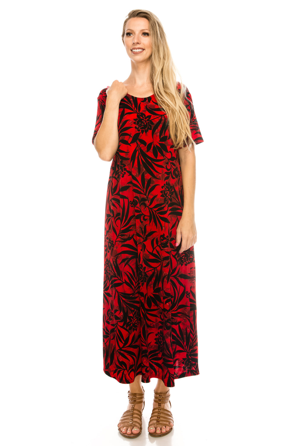 Jostar Women's Stretchy Long Dress Short Sleeve Print, 702BN-SP-W173 - Jostar Online