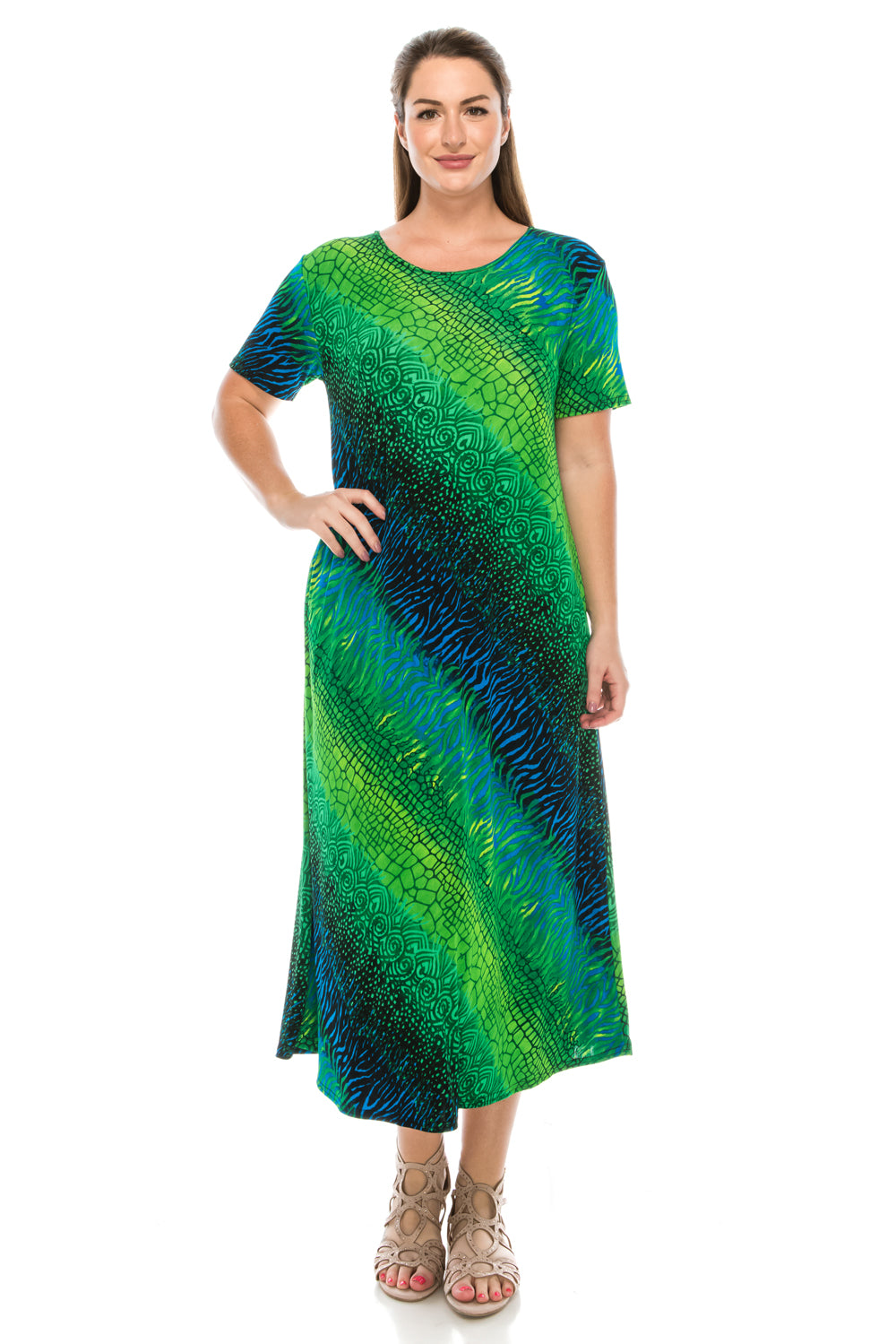 Jostar Women's Stretchy Long Dress Short Sleeve Print, 702BN-SP-W182 - Jostar Online