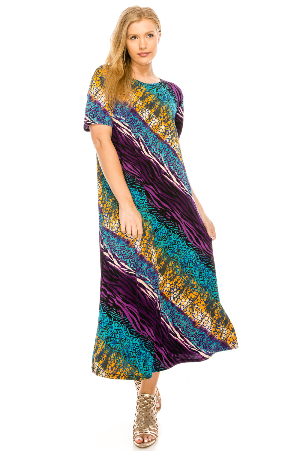 Jostar Women's Stretchy Long Dress Short Sleeve Print, 702BN-SP-W182 - Jostar Online