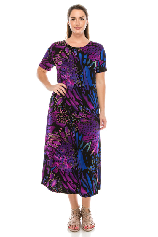 Jostar Women's Stretchy Long Dress Short Sleeve Print, 702BN-SP-W207 - Jostar Online