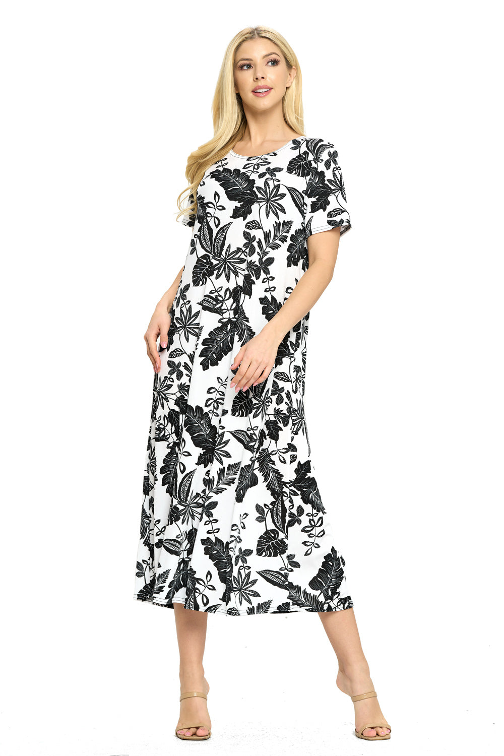 Plus Size Print  Long Dress Short Sleeve - 702BN-SXP1-W324