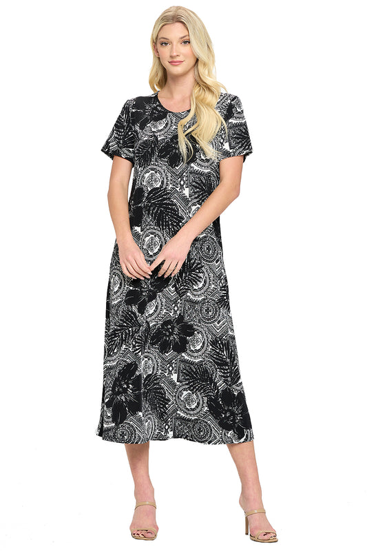 Plus Size Print  Long Dress Short Sleeve - 7002BN-SXP1-W325