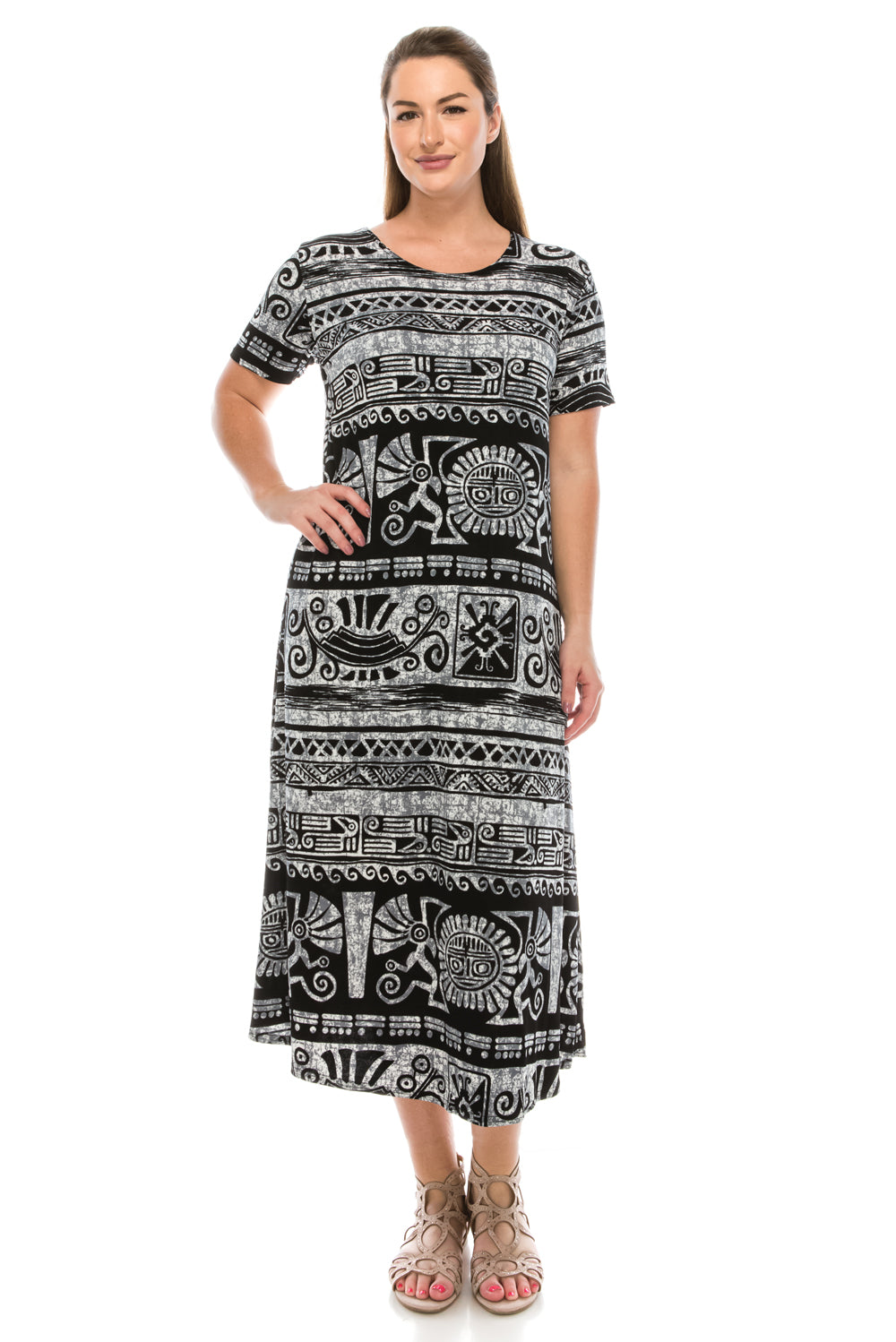 Jostar Women's Stretchy Long Dress Short Sleeve Print, 702BN-SP-W901 - Jostar Online