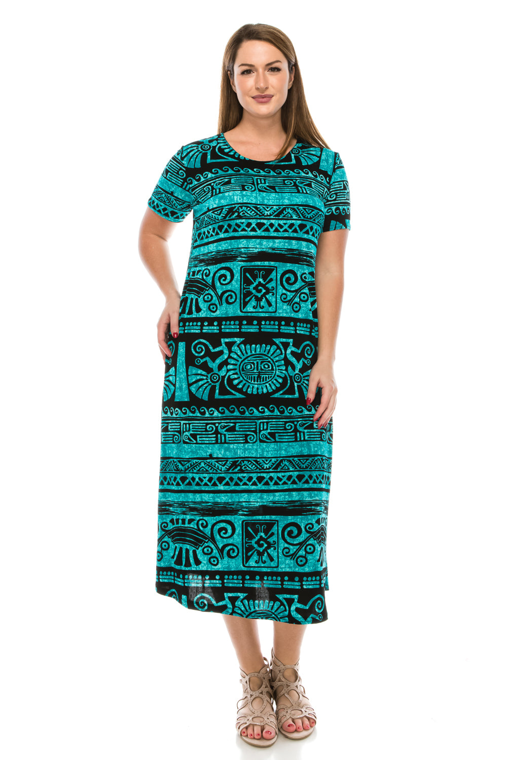 Jostar Women's Stretchy Long Dress Short Sleeve Print, 702BN-SP-W901 - Jostar Online