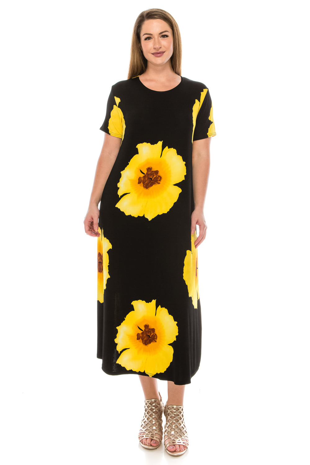 Women's Stretchy Long Dress Short Sleeve Plus Plus, 702BN-SXP-W113 - Jostar Online