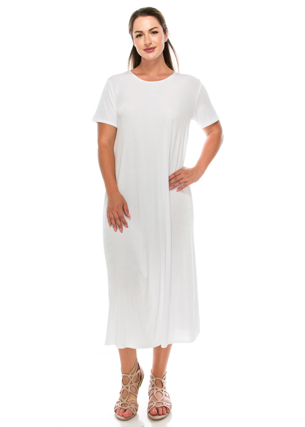 Jostar Women's Stretchy Long Dress Short Sleeve Plus, 702BN-SX - Jostar Online