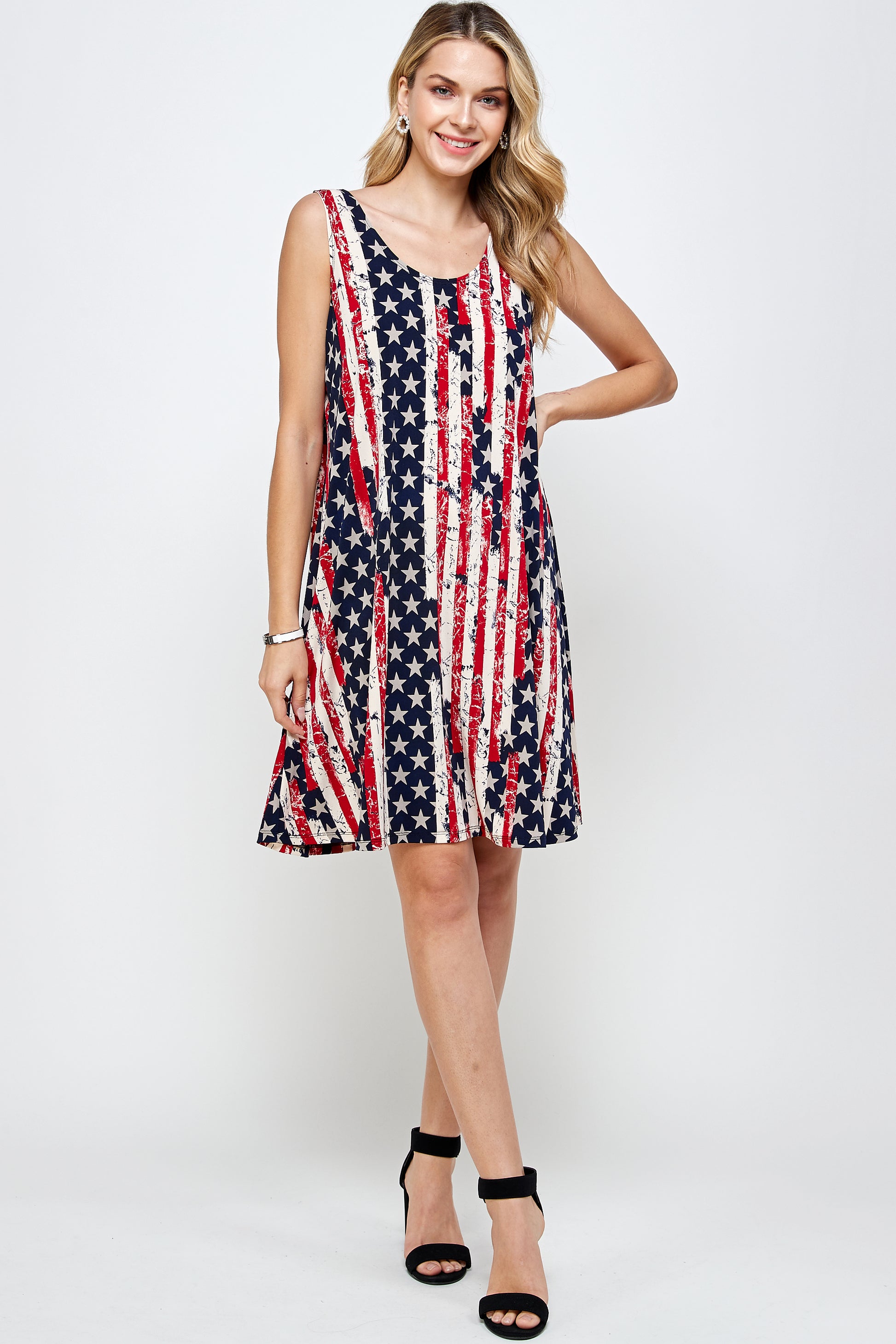 HIT American Print Missy Tank Dress Sleeveless Print- 7003HT-TRP1-W297 - Jostar Online