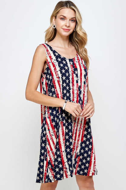 HIT American Print Missy Tank Dress Sleeveless Print- 7003HT-TRP1-W297 - Jostar Online