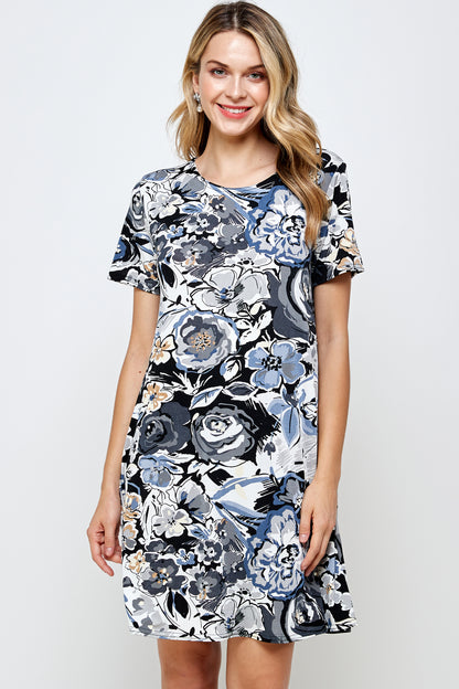 Stretchy Missy Dress Short Sleeve Print-7004BN-SRP1-W293 - Jostar Online