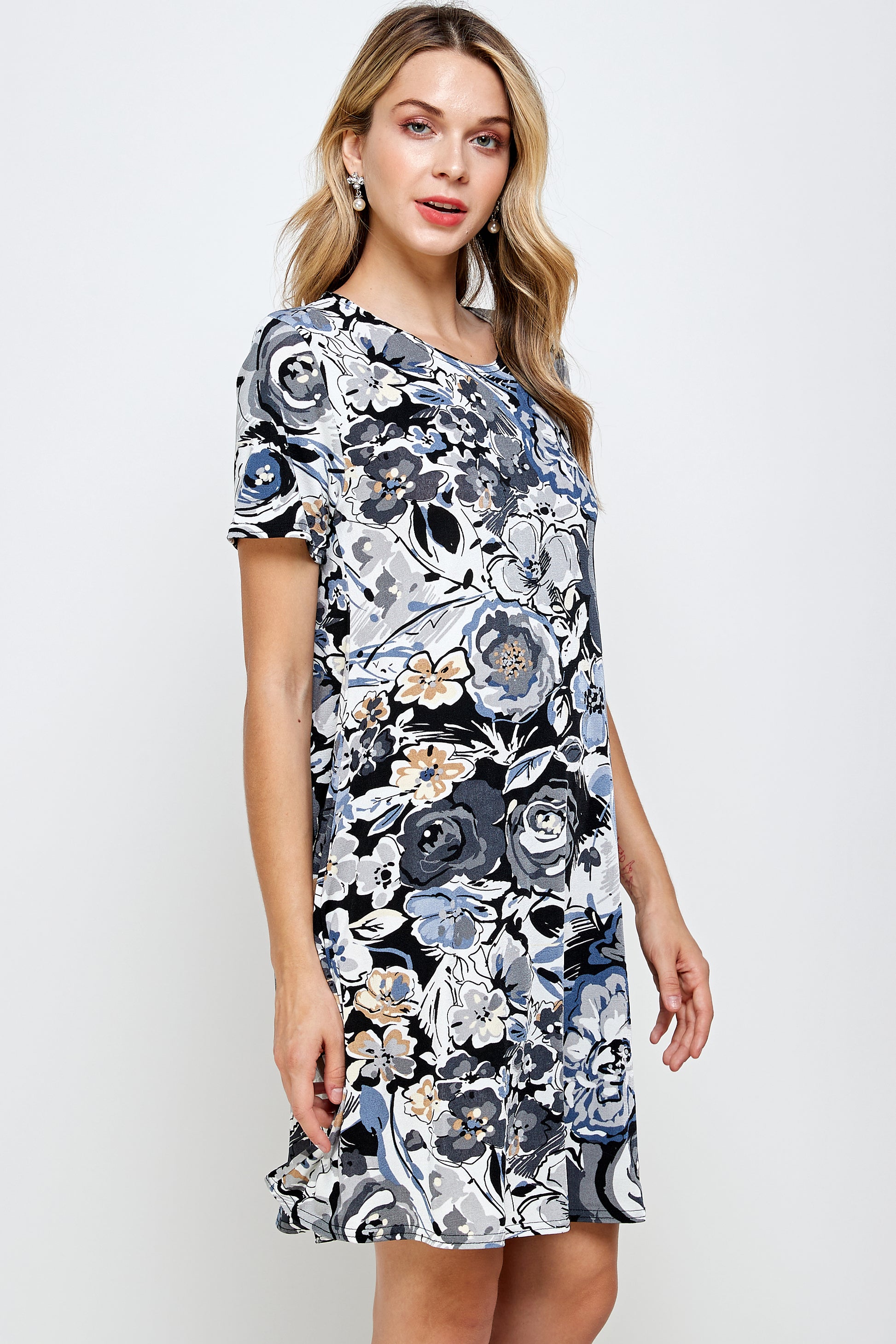 Stretchy Missy Dress Short Sleeve Print-7004BN-SRP1-W293 - Jostar Online