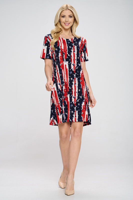 American Print Missy Dress Short Sleeve Plus-704BN-SXP-W306