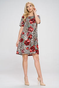 Plus Size Missy Print  Short Sleeve Dress-7004BN-SXP1-W307