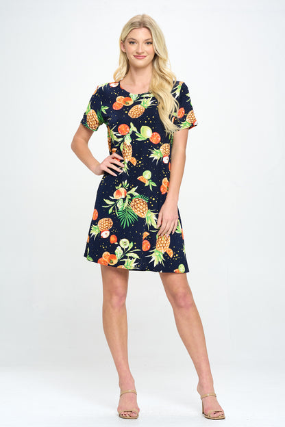 Plus Size Print Missy Dress Short Sleeve -7004BN-SXP1-W327