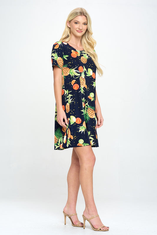 Plus Size Print Missy Dress Short Sleeve -7004BN-SXP1-W327