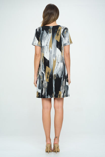 Brushstroke Print  Missy Dress Short Sleeve Print-7004BN-SRP1-W379