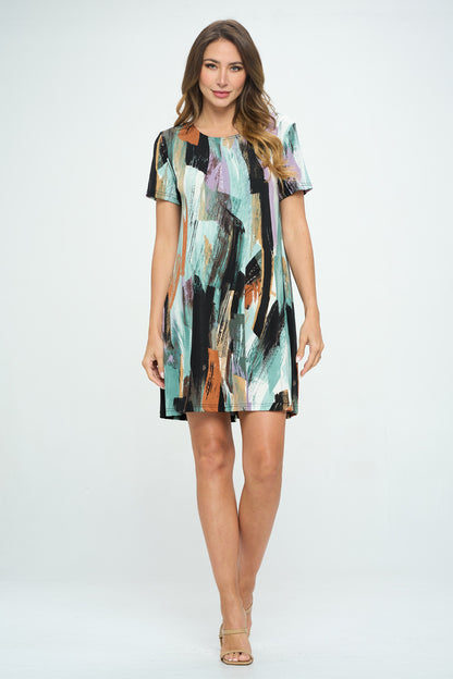 Brushstroke Print  Missy Dress Short Sleeve Print-7004BN-SRP1-W379