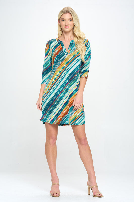 HIT Notch Neck Quarter Sleeve Print Dress-7076HT-QRP1-W205