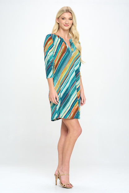 HIT Notch Neck Quarter Sleeve Print Dress-7076HT-QRP1-W205
