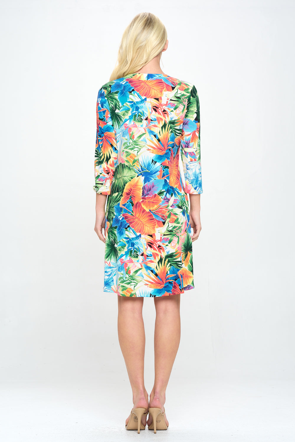 HIT Notch Neck Quarter Sleeve Print Dress-7076HT-QRP1-W338