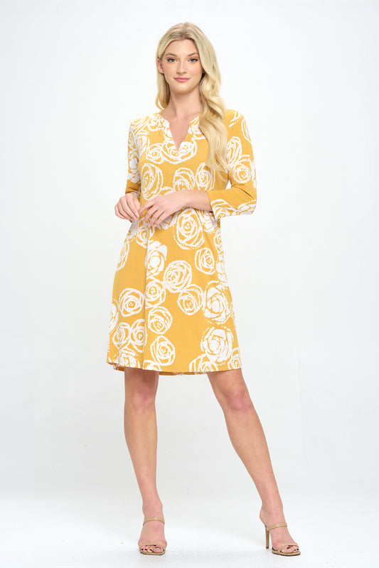 HIT Notch Neck Quarter Sleeve Print Dress-7076HT-QRP1-W342