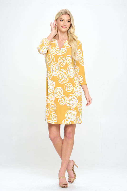 HIT Notch Neck Quarter Sleeve Print Dress-7076HT-QRP1-W342