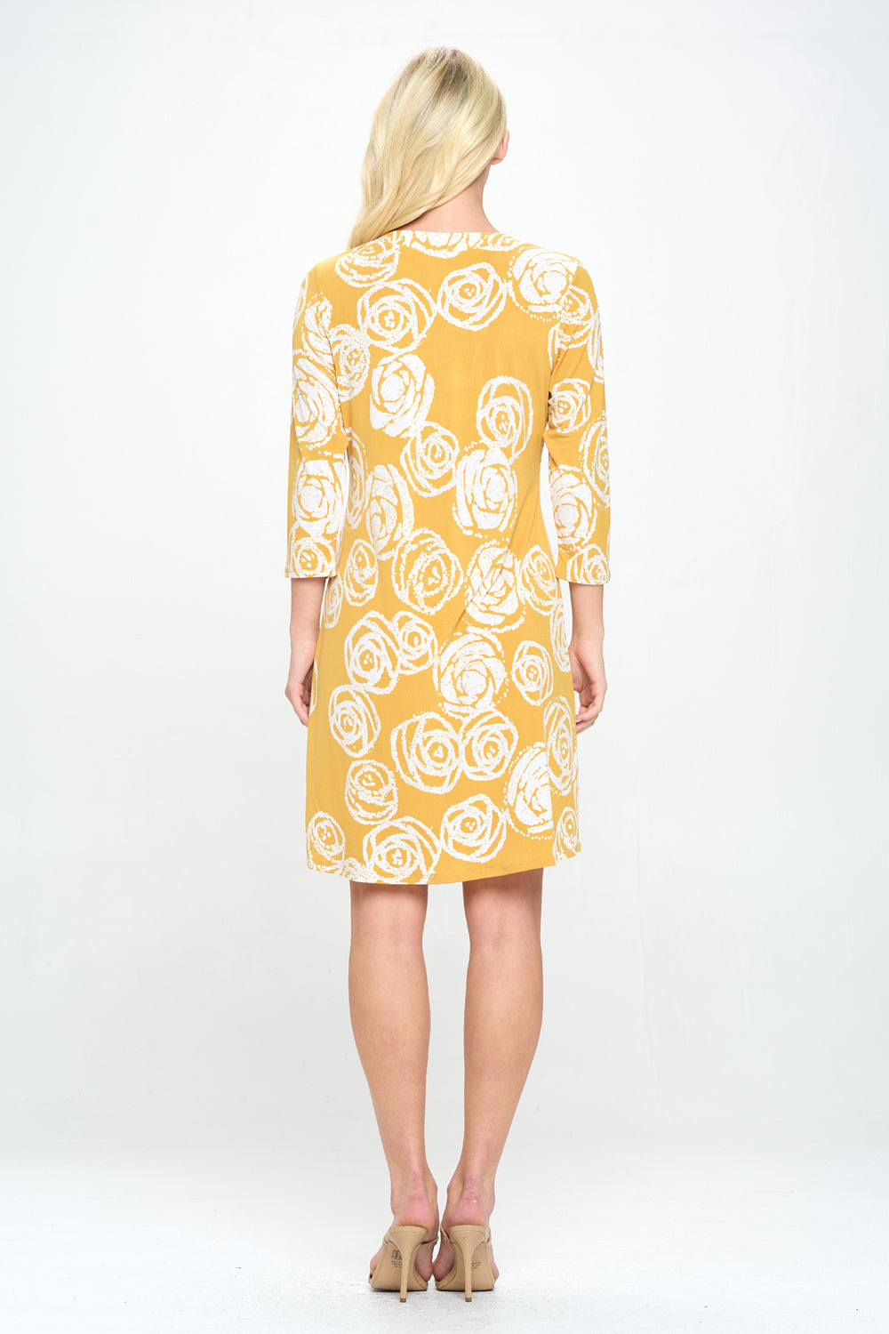 HIT Notch Neck Quarter Sleeve Print Dress-7076HT-QRP1-W342