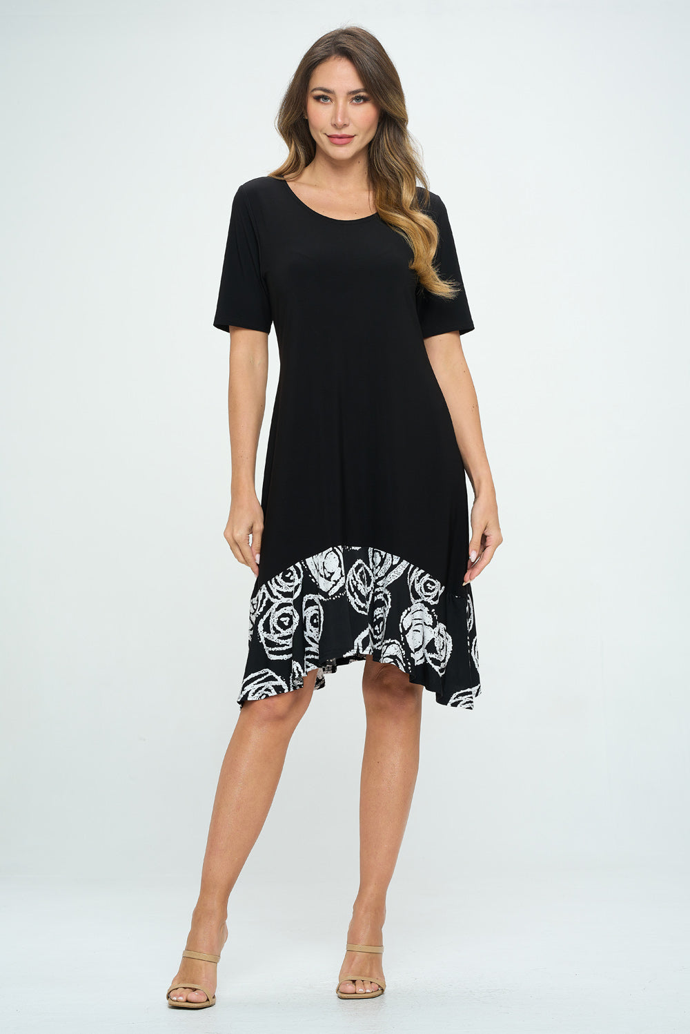 HIT Half Sleeve Contrast Dress-7084HT-HRP1-C-W342