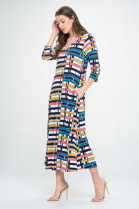 Plus Size HIT V-Neck Long Dress W/Pocket-7085HT-QXP1-W358