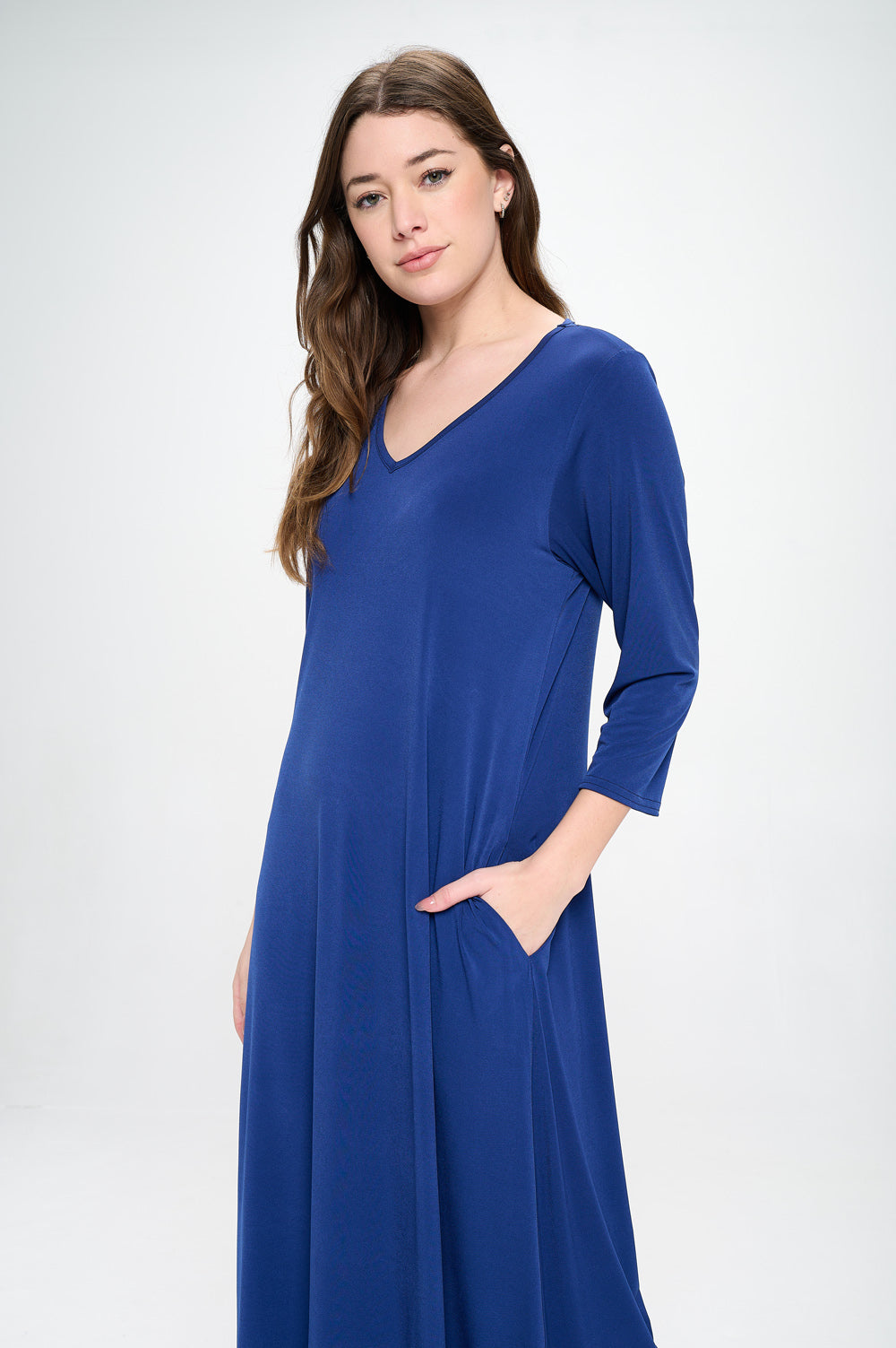 HIT V-Neck Long Dress W/Pocket-7085HT-QRS1-K