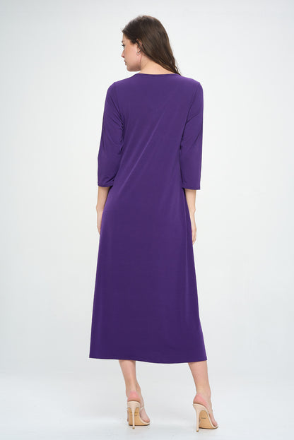 HIT V-Neck Long Dress W/Pocket-7085HT-QRS1-K