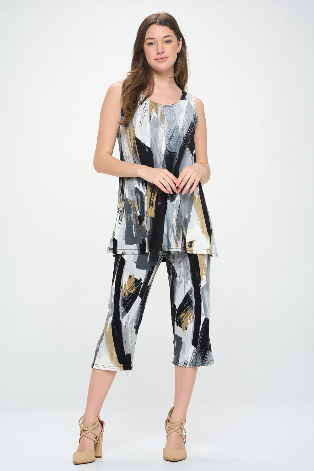 Two-Piece Sleeveless Top & Capri Pant Set-9002BN-TRP1-W379