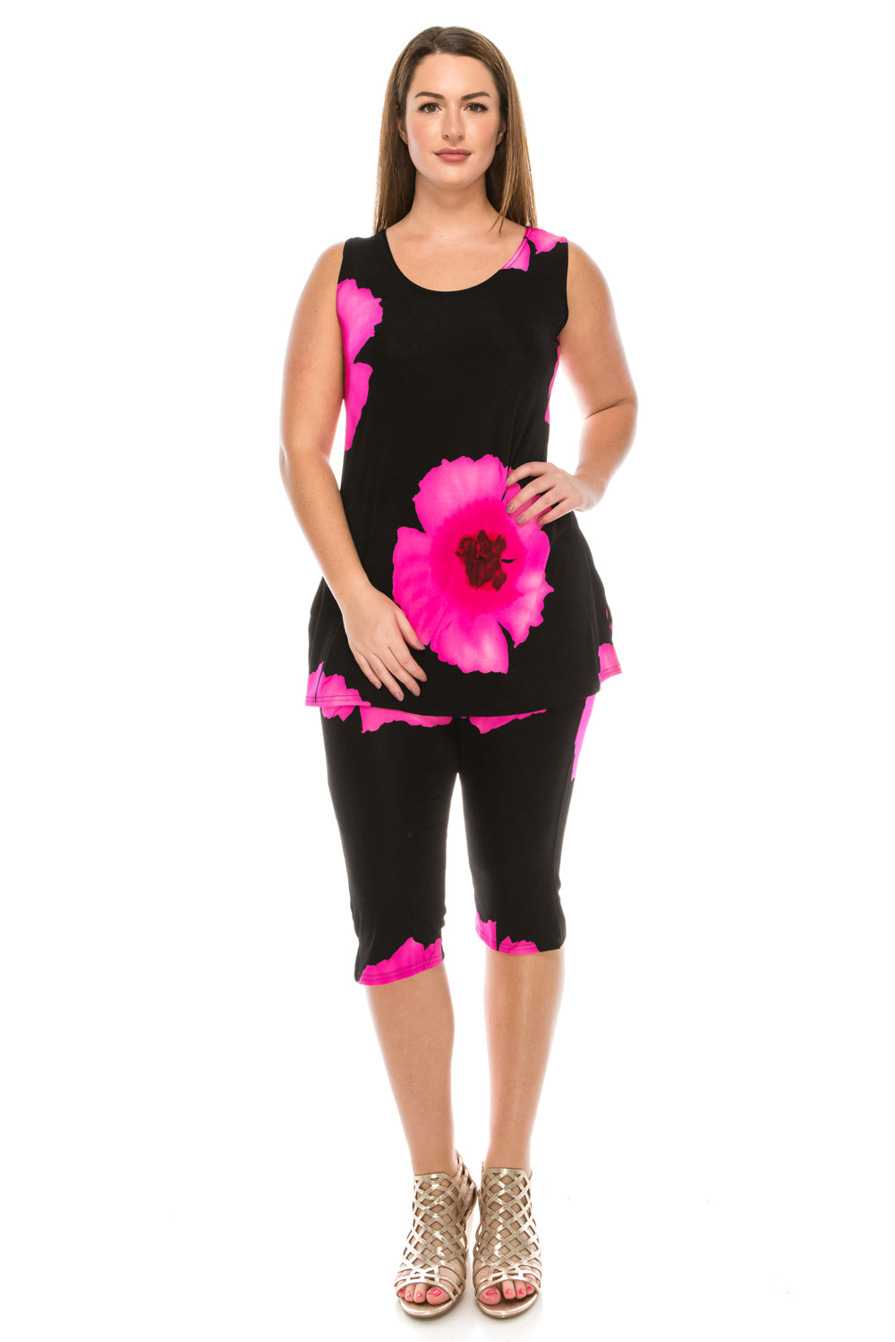 Plus Size Print Bns Capri Pants Set