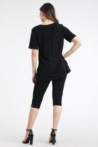 Women's Stretchy Capri Pant Set Short Sleeve-9003BN-SRS1 - Jostar Online