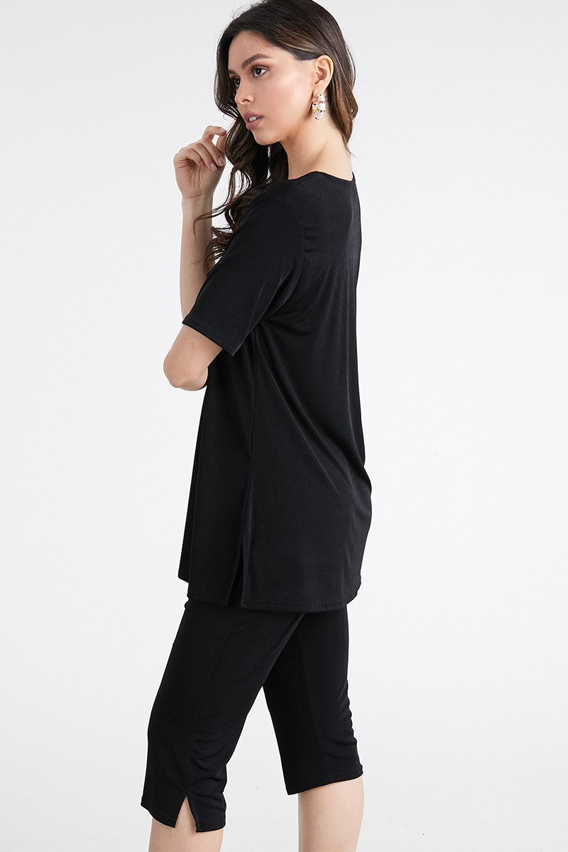 Stretchy Capri Pant Set Short Sleeve in Plus Size, 9003BN-SX - Jostar Online