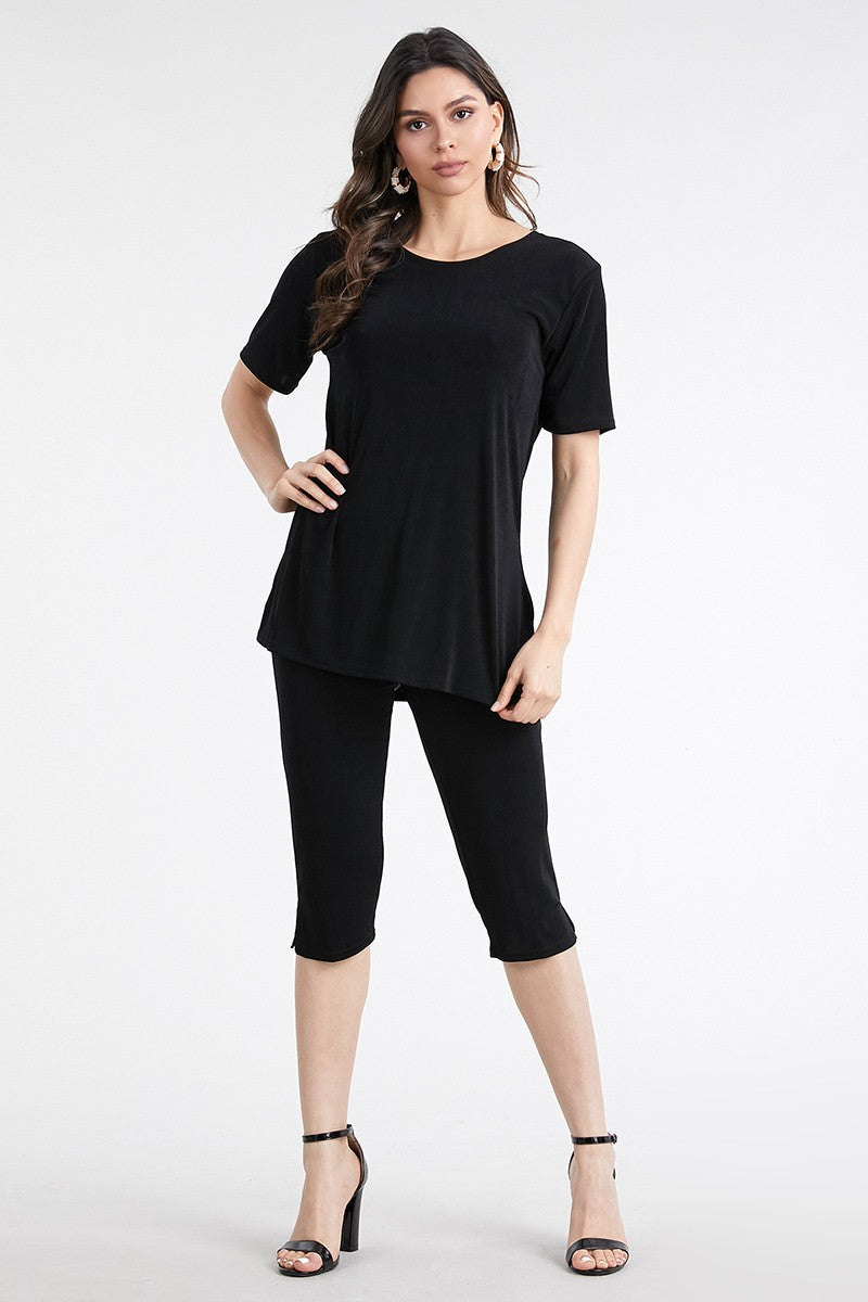 Stretchy Capri Pant Set Short Sleeve in Plus Size, 9003BN-SX - Jostar Online